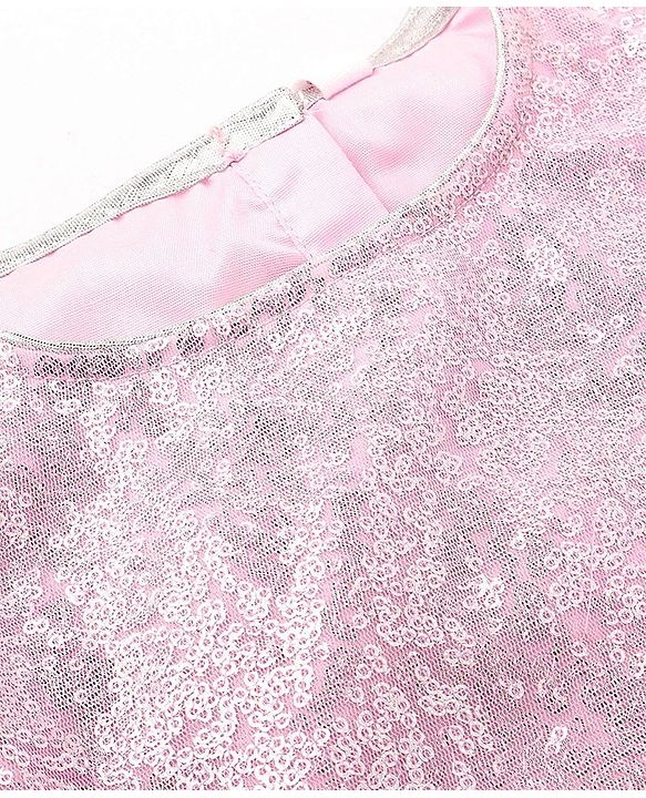 Babyhug Half Sleeve Sequined Choli Lehenga and Dupatta Set - Light Pink