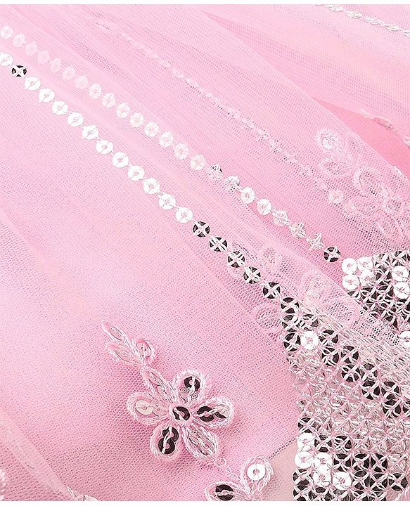 Babyhug Half Sleeve Sequined Choli Lehenga and Dupatta Set - Light Pink