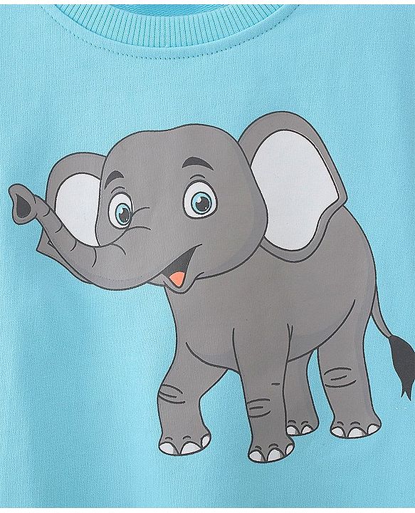 Babyhug 100% Cotton Full Sleeves Sweatshirt With Graphics Elephant Print - Blue