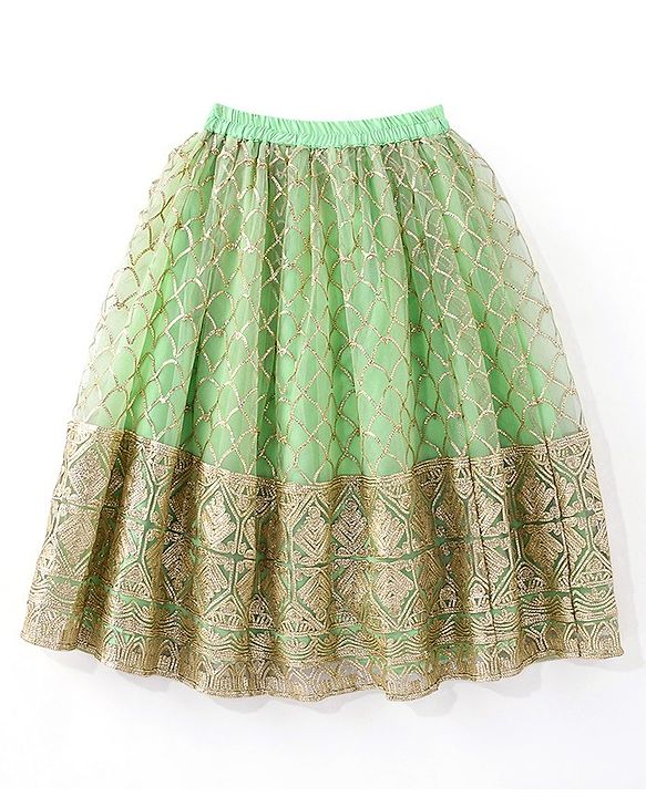Babyhug Short Sleeve Sequined with Zari Embroidered Choli Lehenga  and Dupatta Set - Lime Green