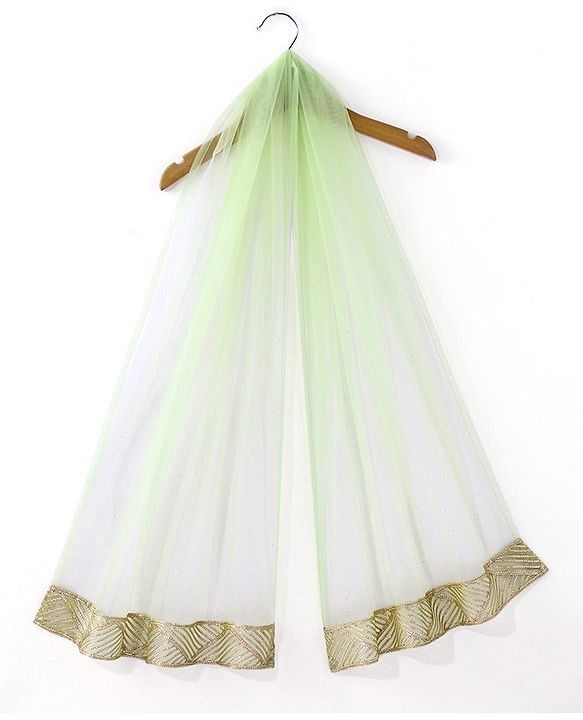 Babyhug Short Sleeve Sequined with Zari Embroidered Choli Lehenga  and Dupatta Set - Lime Green
