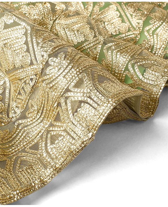 Babyhug Short Sleeve Sequined with Zari Embroidered Choli Lehenga  and Dupatta Set - Lime Green