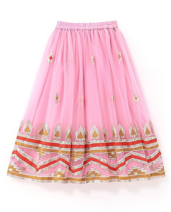 Babyhug Half Sleeveless Sequenced Choli & Lehenga with Dupatta Set - Pink