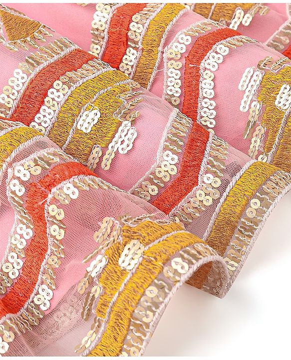 Babyhug Half Sleeveless Sequenced Choli & Lehenga with Dupatta Set - Pink