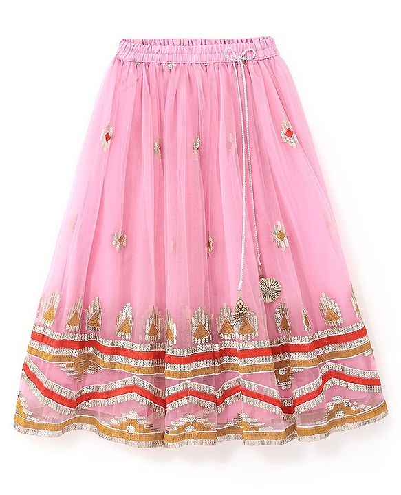 Babyhug Half Sleeveless Sequenced Choli & Lehenga with Dupatta Set - Pink