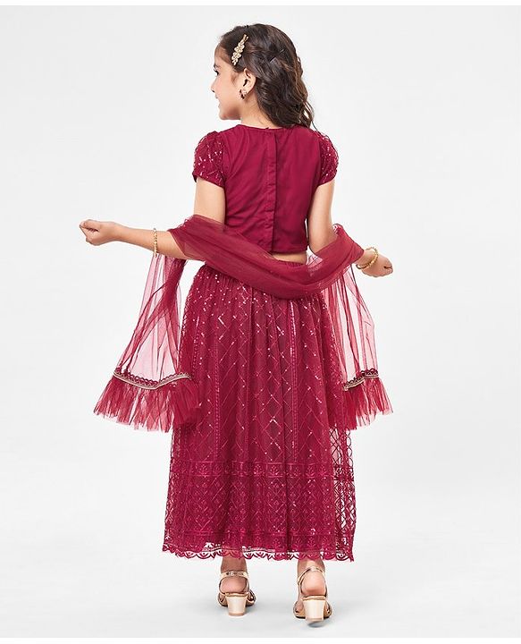 Babyhug Half Sleeves Sequenced Choli & Lehenga  with Dupatta Set - Maroon