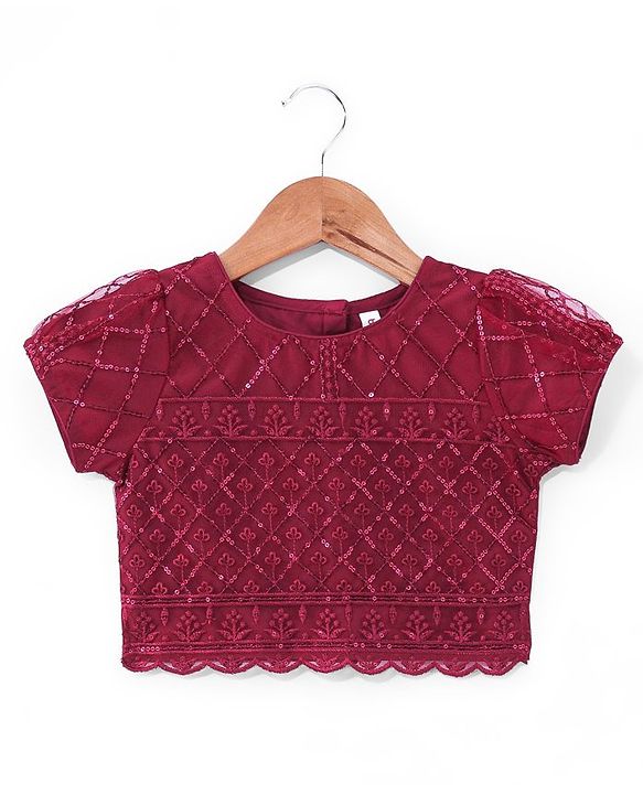 Babyhug Half Sleeves Sequenced Choli & Lehenga  with Dupatta Set - Maroon