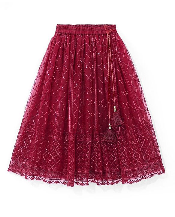 Babyhug Half Sleeves Sequenced Choli & Lehenga  with Dupatta Set - Maroon