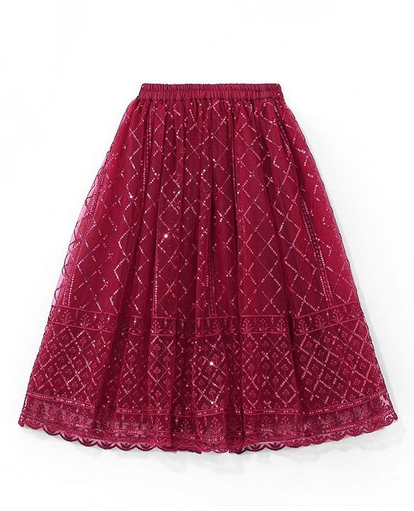 Babyhug Half Sleeves Sequenced Choli & Lehenga  with Dupatta Set - Maroon