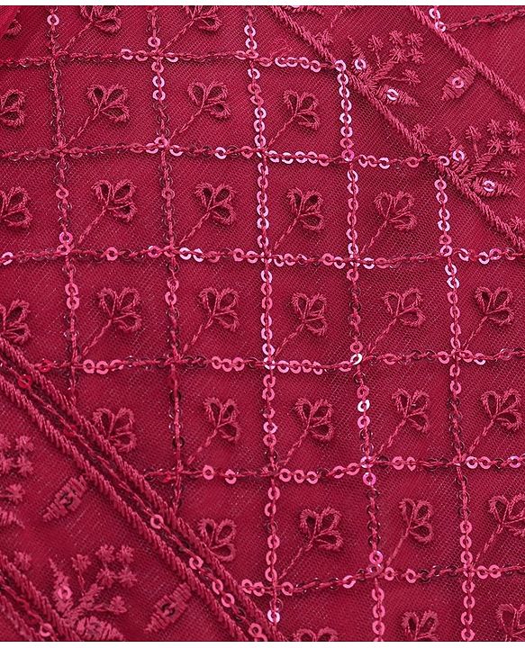 Babyhug Half Sleeves Sequenced Choli & Lehenga  with Dupatta Set - Maroon