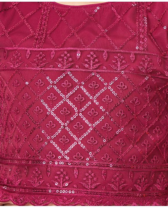 Babyhug Half Sleeves Sequenced Choli & Lehenga  with Dupatta Set - Maroon