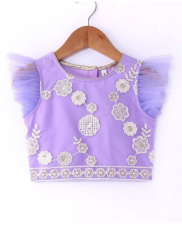 Babyhug Woven Half Sleeves Floral Sequenced Choli With Embroidered Lehenga And Dupatta Set - Purple