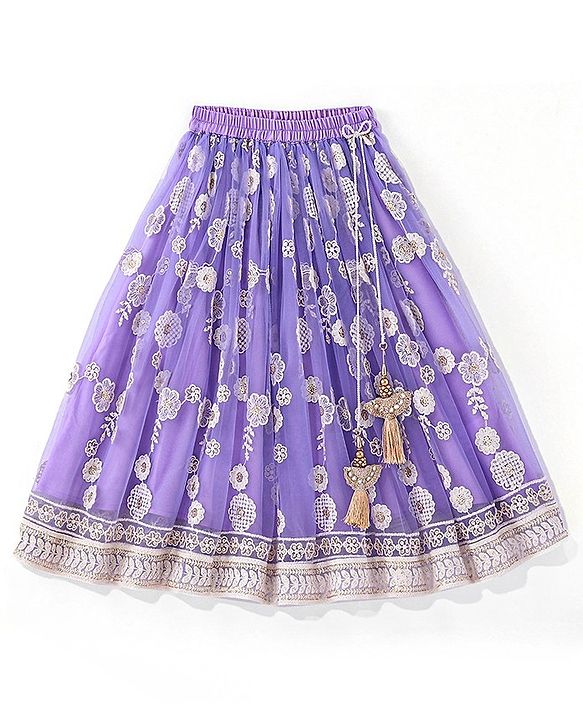 Babyhug Woven Half Sleeves Floral Sequenced Choli With Embroidered Lehenga And Dupatta Set - Purple