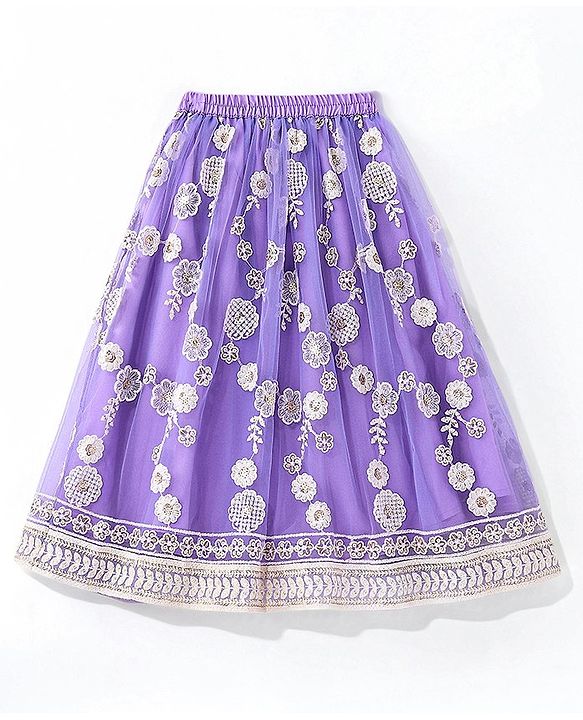 Babyhug Woven Half Sleeves Floral Sequenced Choli With Embroidered Lehenga And Dupatta Set - Purple