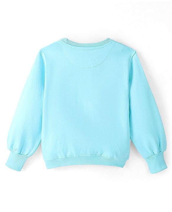 Pine Kids Cotton Knit Full Sleeves Bio Washed Sequined Sweatshirt with Floral Print - Turquoise