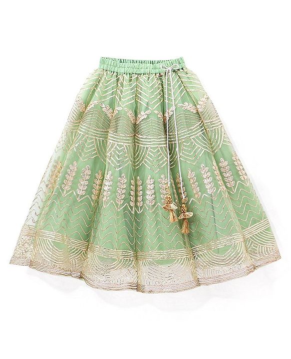 Babyhug Sleeveless Zari Embroidered Choli Lehenga & Dupatta Set - Green