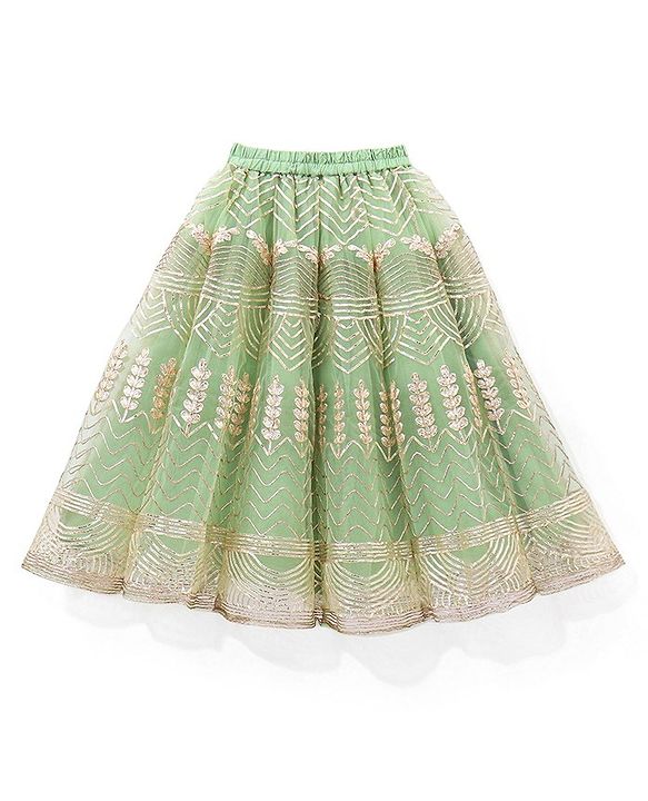 Babyhug Sleeveless Zari Embroidered Choli Lehenga & Dupatta Set - Green