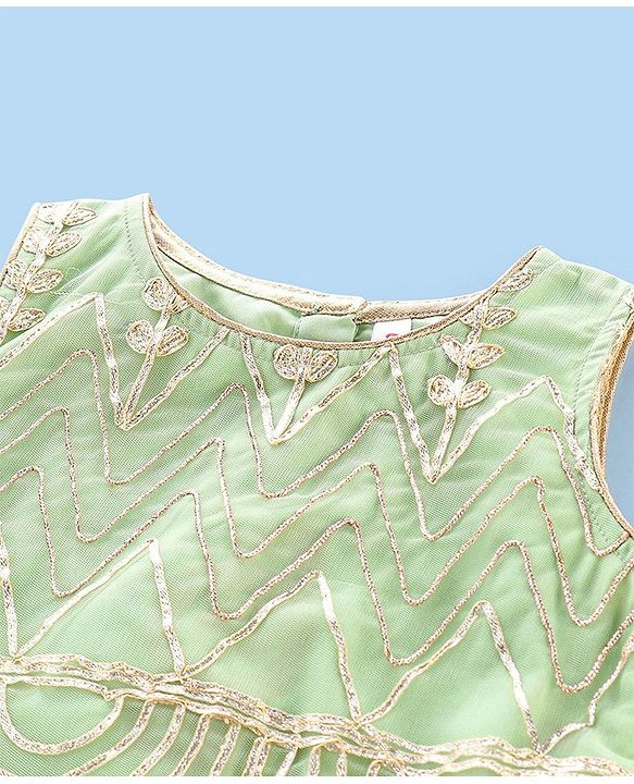 Babyhug Sleeveless Zari Embroidered Choli Lehenga & Dupatta Set - Green