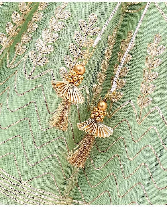 Babyhug Sleeveless Zari Embroidered Choli Lehenga & Dupatta Set - Green