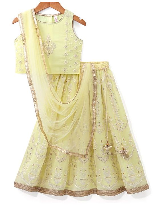 Babyhug Sleeveless Choli with Thread Embroidered Lehenga  and Dupatta Set - Yellow