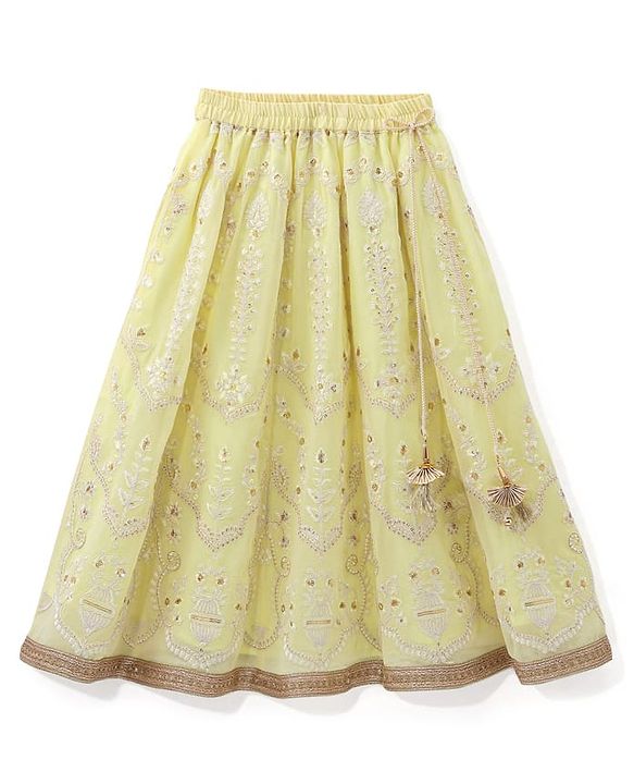 Babyhug Sleeveless Choli with Thread Embroidered Lehenga  and Dupatta Set - Yellow