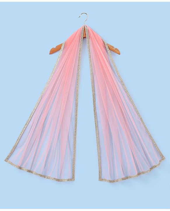 Babyhug Half Sleeves Embroidered Choli with Embroidered Lehenga and Dupatta Set  - Peach