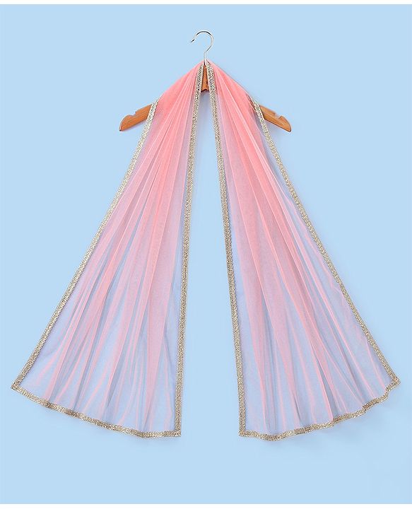 Babyhug Half Sleeves Embroidered Choli with Embroidered Lehenga and Dupatta Set  - Peach
