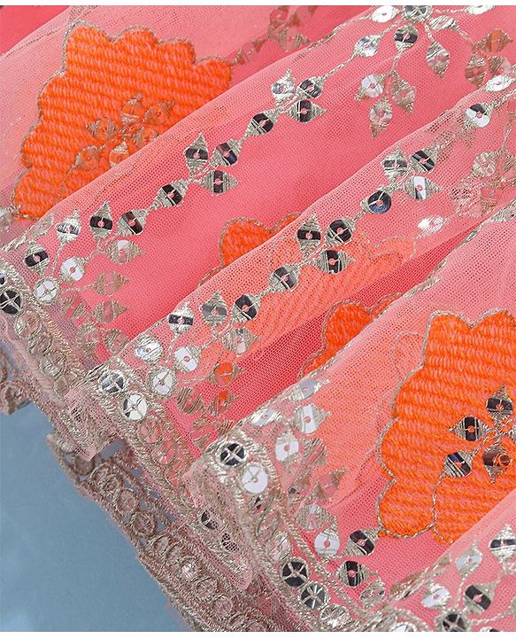 Babyhug Half Sleeves Embroidered Choli with Embroidered Lehenga and Dupatta Set  - Peach
