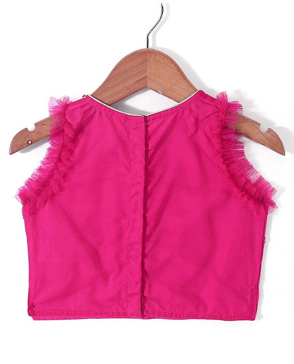 Babyhug Sleeveless Zari with Sequenced Choli with  Embroidered Lehenga  and Dupatta Set - Fuschia