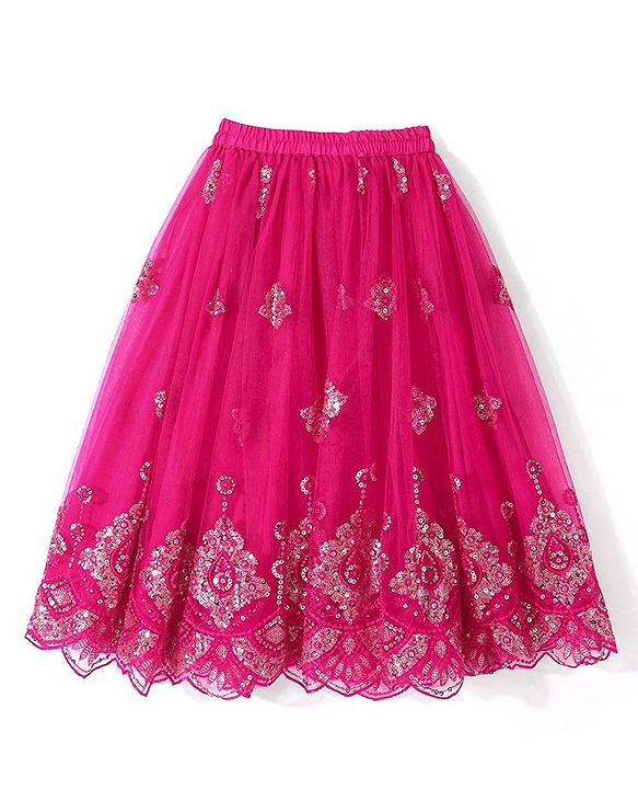 Babyhug Sleeveless Zari with Sequenced Choli with  Embroidered Lehenga  and Dupatta Set - Fuschia