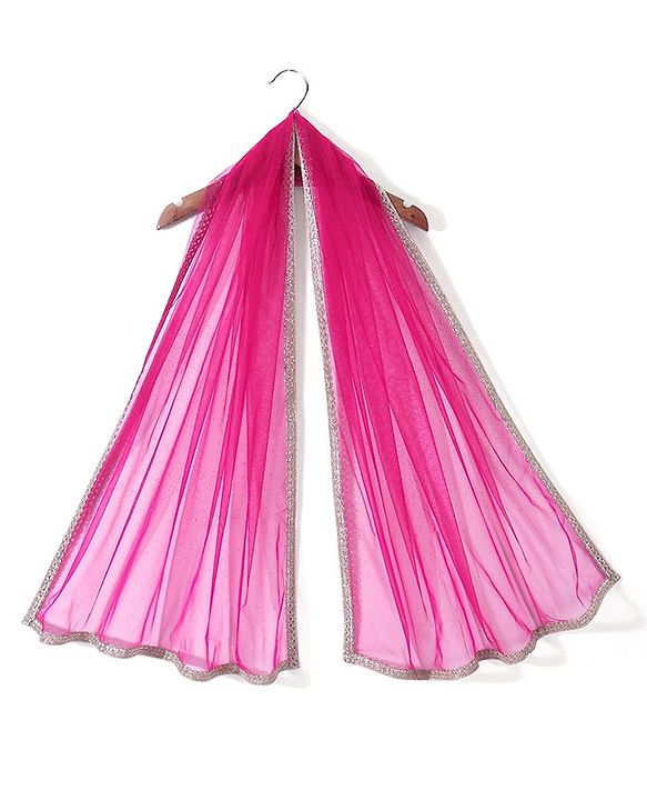 Babyhug Sleeveless Zari with Sequenced Choli with  Embroidered Lehenga  and Dupatta Set - Fuschia