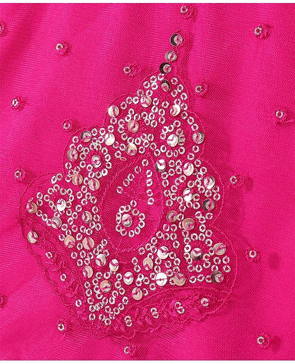 Babyhug Sleeveless Zari with Sequenced Choli with  Embroidered Lehenga  and Dupatta Set - Fuschia