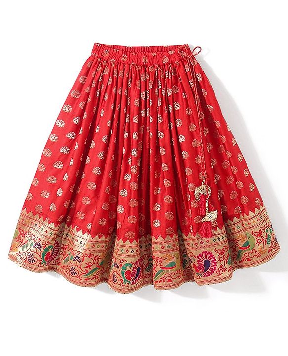Babyhug Half Sleeves Brocade Choli with Lehenga and Dupatta Set - Maroon