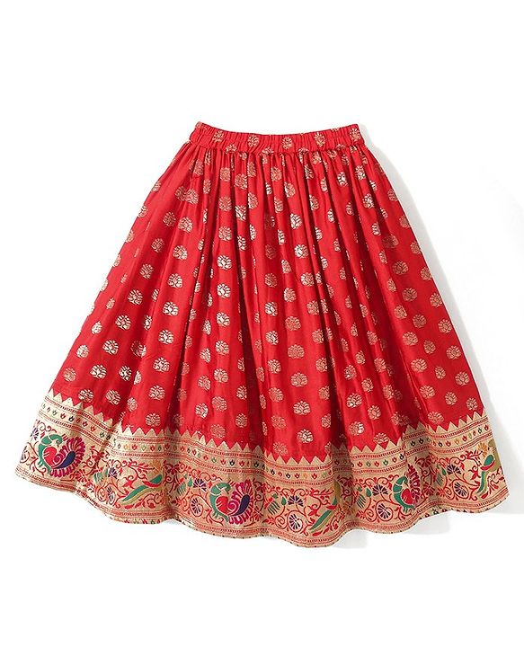 Babyhug Half Sleeves Brocade Choli with Lehenga and Dupatta Set - Maroon