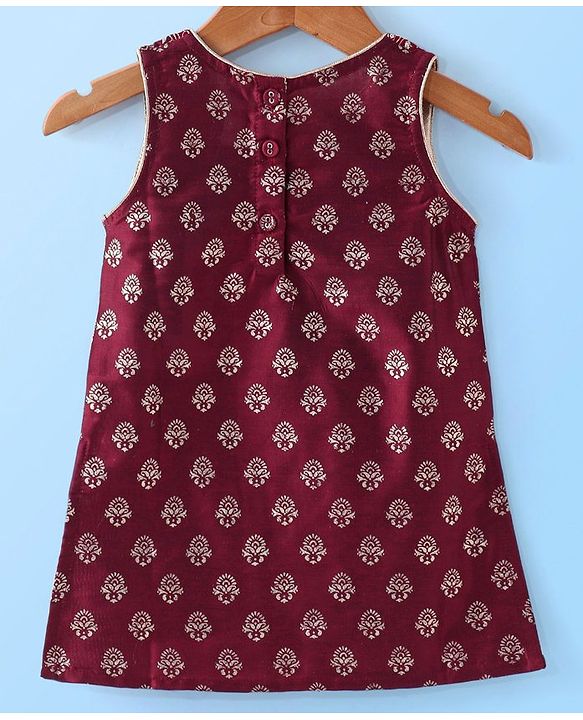 Babyhug  Sleeveless Foil Printed Long Kurta with Lehenga and Dupatta - Maroon