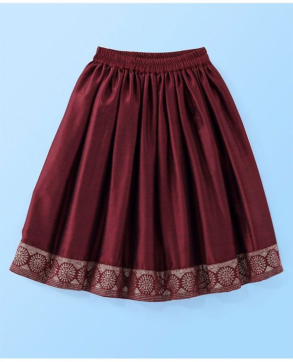 Babyhug  Sleeveless Foil Printed Long Kurta with Lehenga and Dupatta - Maroon