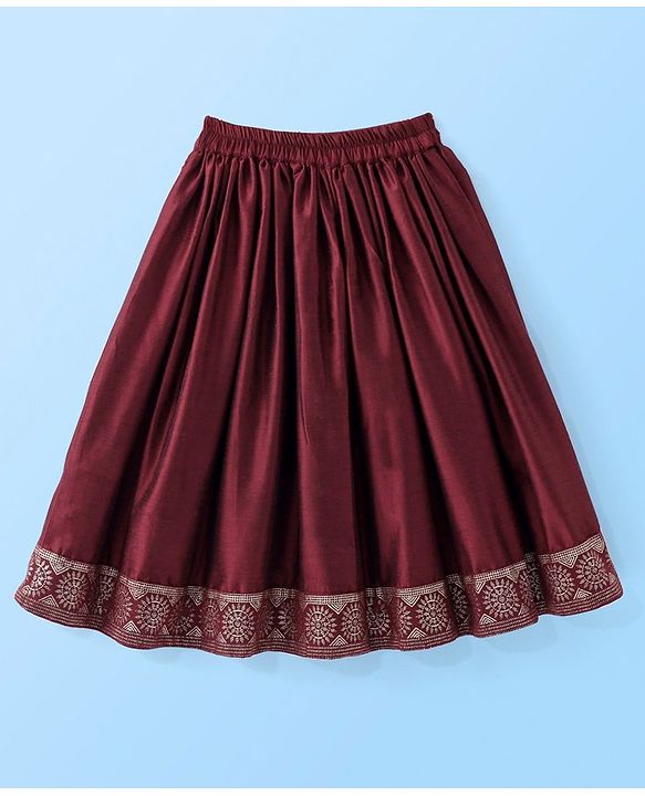 Babyhug  Sleeveless Foil Printed Long Kurta with Lehenga and Dupatta - Maroon