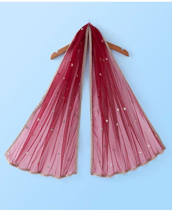 Babyhug  Sleeveless Foil Printed Long Kurta with Lehenga and Dupatta - Maroon