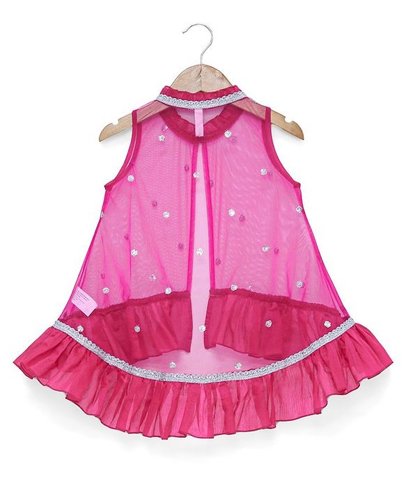 Babyhug Sleeveless Sequenced Choli with Net Lehenga and Embroidered Jacket Set - Hot Pink