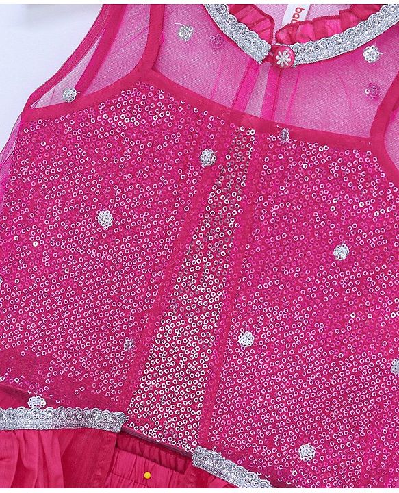 Babyhug Sleeveless Sequenced Choli with Net Lehenga and Embroidered Jacket Set - Hot Pink