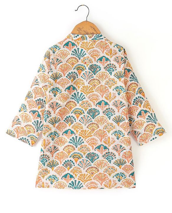 Babyhug 100% Cotton Full Sleeves Kurta With Dhoti Set With Floral Print - White & Peach