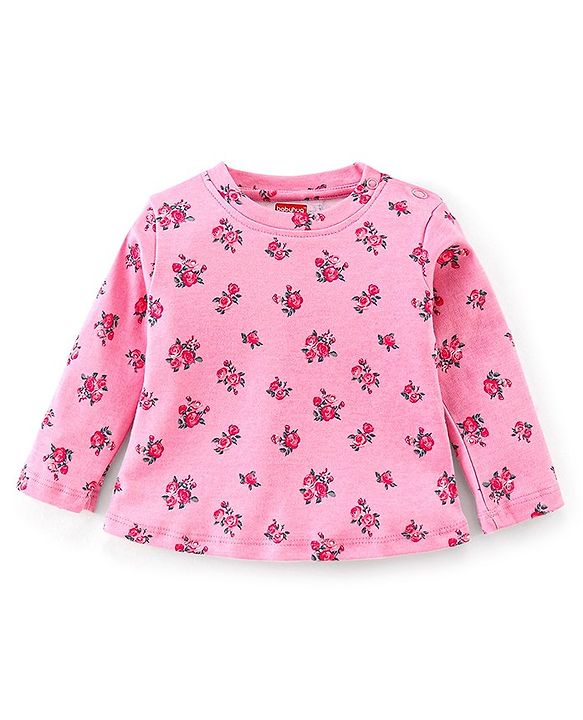 Babyhug Interlock Cotton Knit Full Sleeves Floral Print Night Suit- Pink