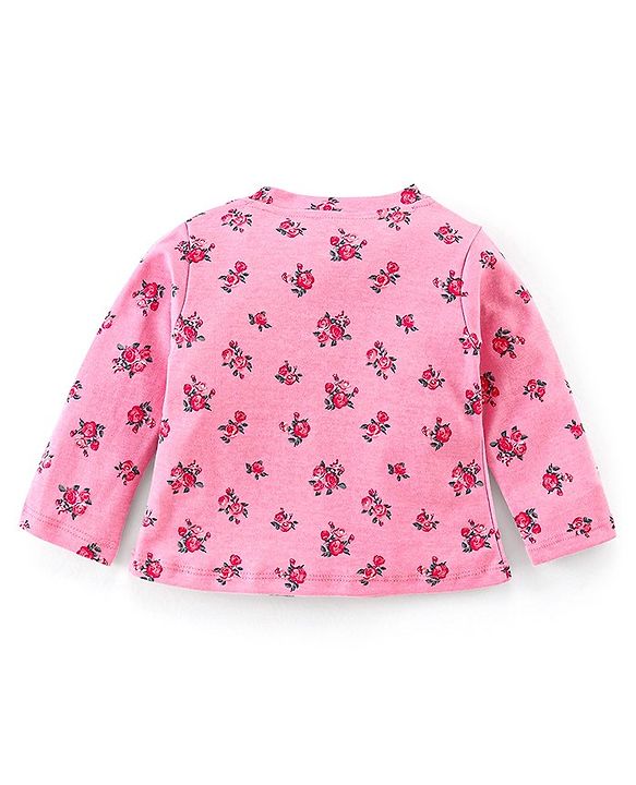 Babyhug Interlock Cotton Knit Full Sleeves Floral Print Night Suit- Pink