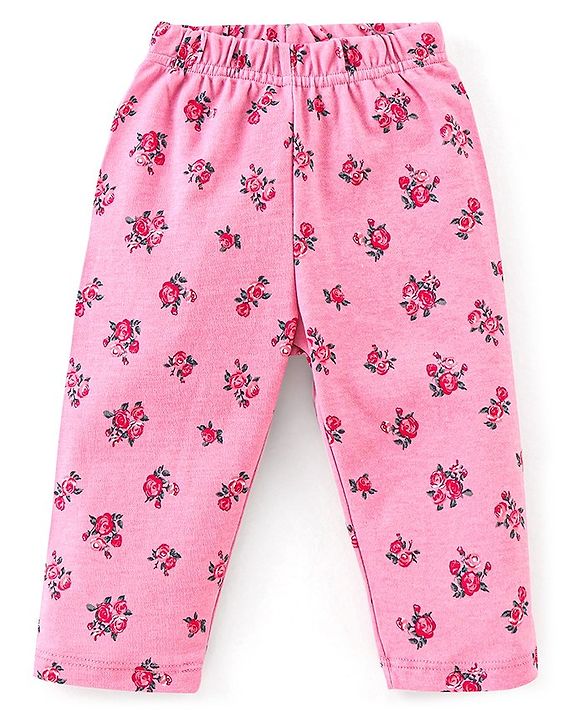 Babyhug Interlock Cotton Knit Full Sleeves Floral Print Night Suit- Pink