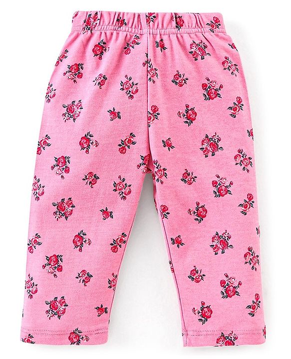 Babyhug Interlock Cotton Knit Full Sleeves Floral Print Night Suit- Pink