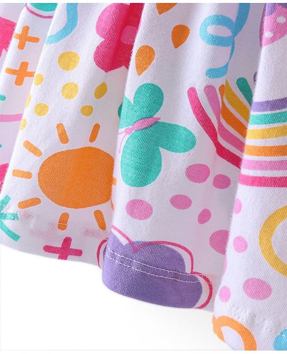Babyhug 100% Cotton Knit Full Sleeves Frock & Bloomer With Rainbow Print - White & Pink