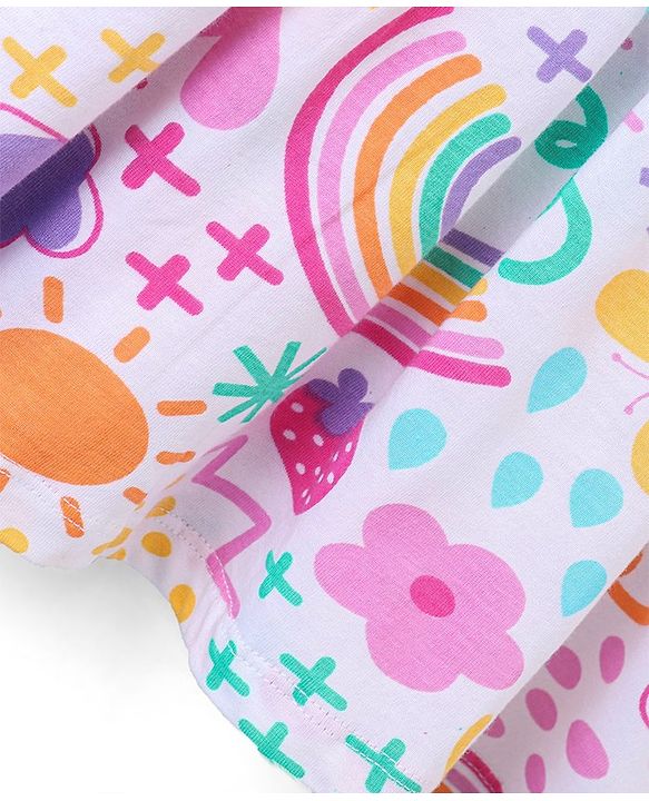 Babyhug 100% Cotton Knit Full Sleeves Frock & Bloomer With Rainbow Print - White & Pink