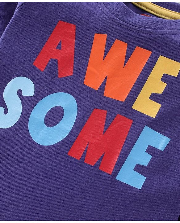 Babyhug 100% Cotton Knit Full Sleeves T-Shirt with Text Graphics - Violet