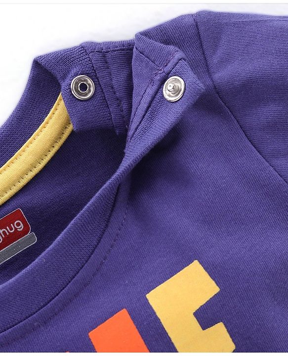 Babyhug 100% Cotton Knit Full Sleeves T-Shirt with Text Graphics - Violet