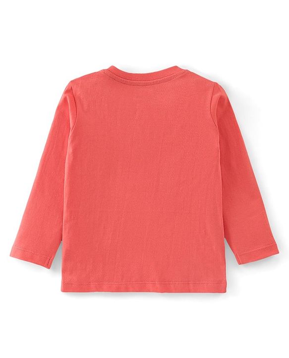 Babyhug 100% Cotton Knit Full Sleeves T-Shirt with Graphics Text Print -  Light Red